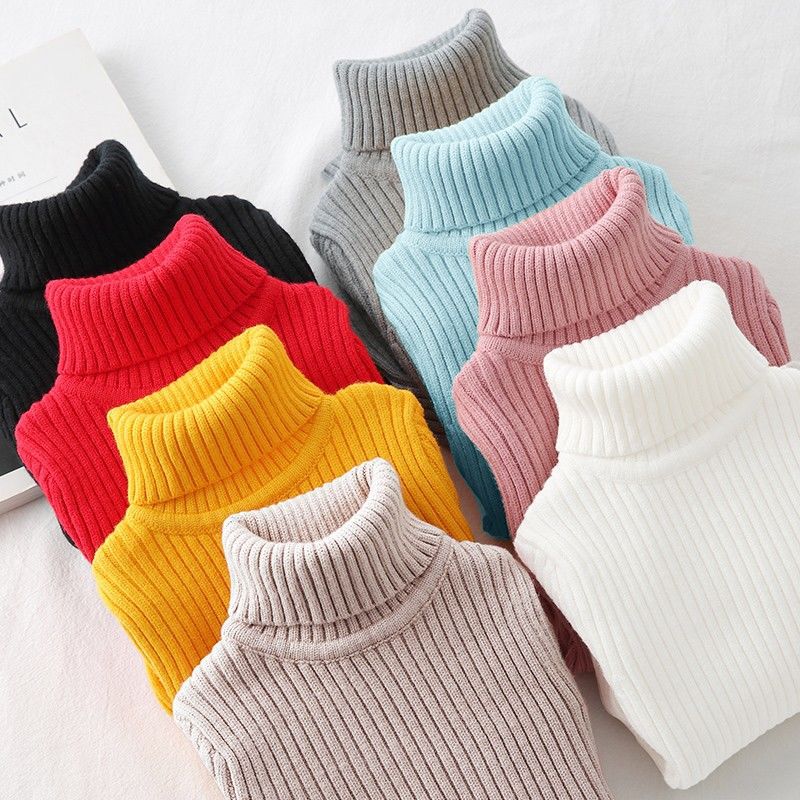 Fashion Baby Girls Winter Turtleneck Knitted Sweaters Clothes Autumn Children Boys Pullover Kids Knitwear Versatile