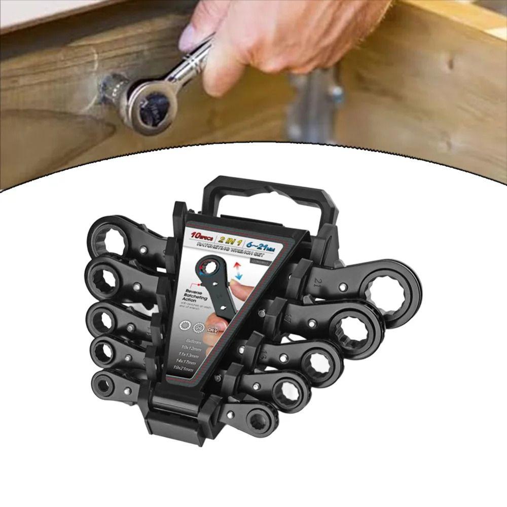 Fully Polished Ratchet Wrench Durable Construction Reversible Mechanism Double Head Wrench Ring End Flat Design