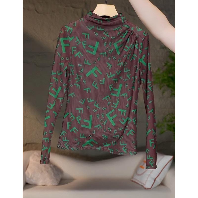 

Базовая рубашка с полуводолазкой для женщин на осень, тонкая футболка с длинными рукавами, модная рубашка, тонкий сетчатый топ темперамента 3XL