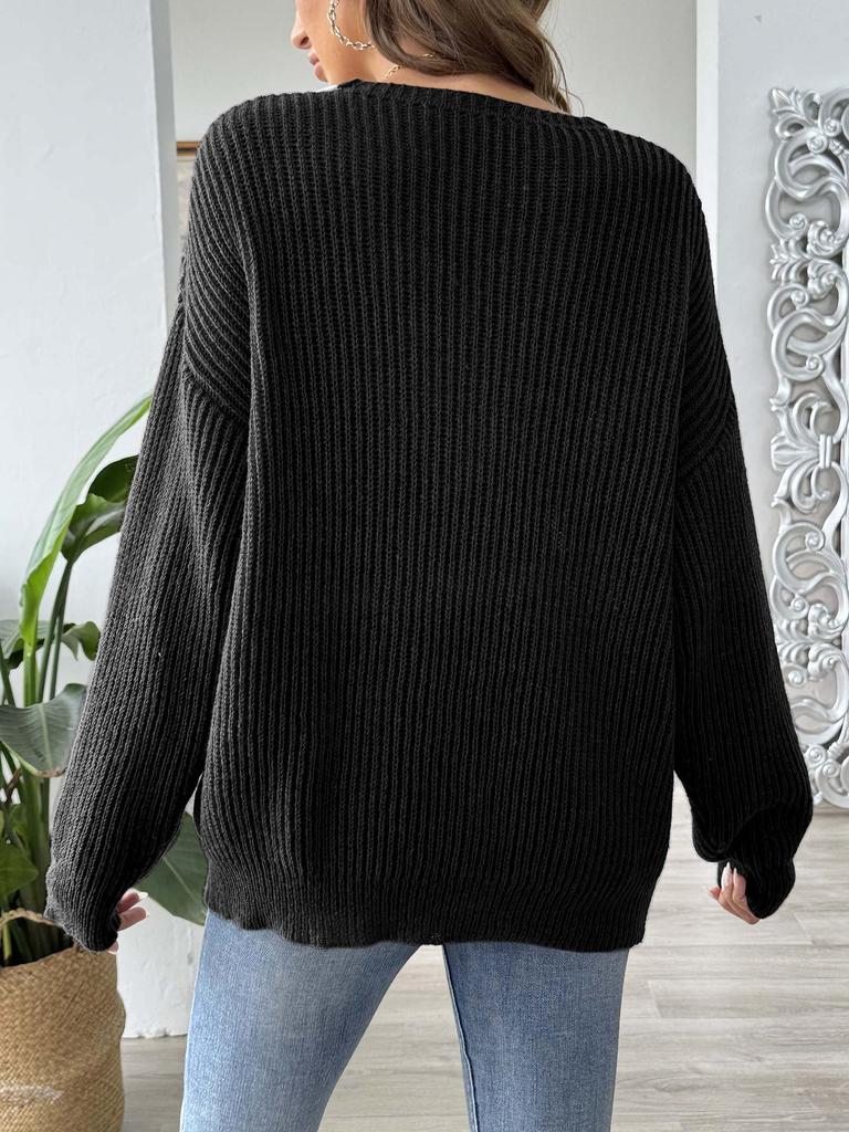 Women's Color Block Patchwork Deep V-Neck Loose Sweater - Long Sleeve Pullover for Autumn/Winter