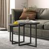 Kaffeetisch rund Set aus 2 Stück – Holztisch in Industrial Design für Wohnzimmer, Moderner Sofatisch