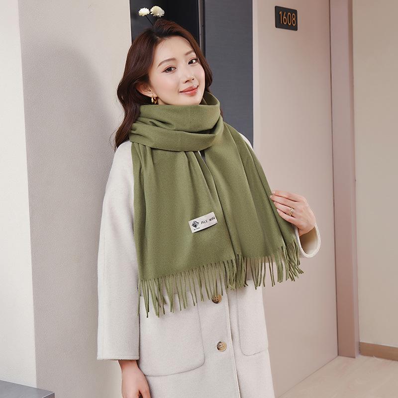 Unisex Solid Color Wool Scarf - Autumn/Winter 2026 New Style, Cashmere Feel for Couples 200x34cm