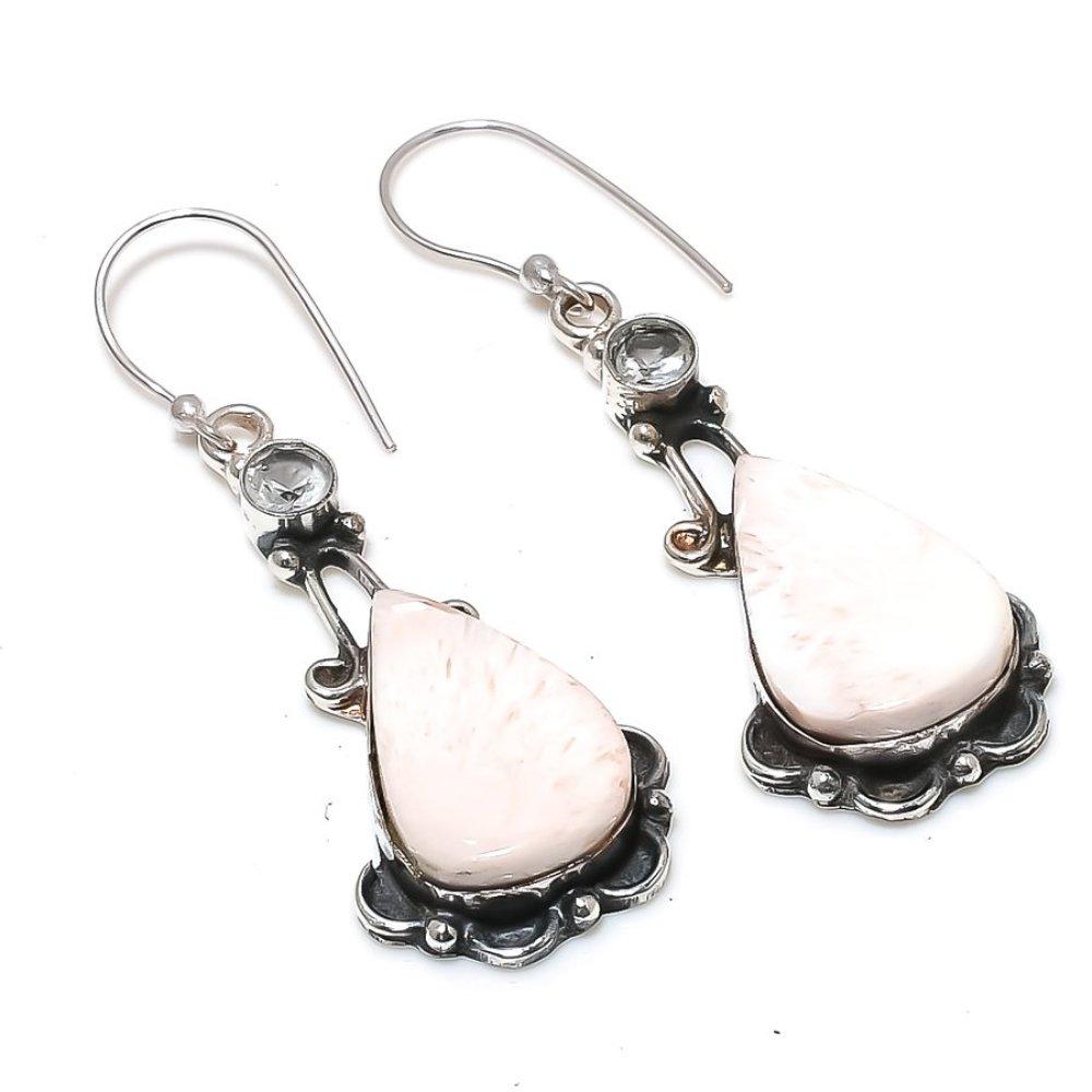 

Natural Scolecite, White Topaz Gemstone 925 Sterling Silver Earring 2.29 J9j95
