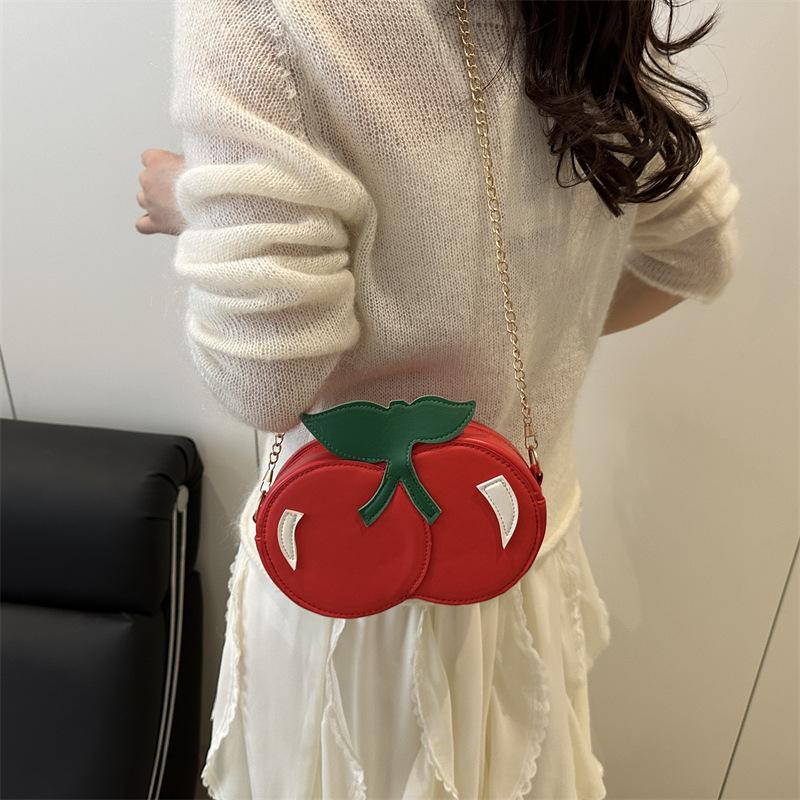 New Creative Cherry Shape Shoulder Messenger Bag Female Cute Personalized Small Bag Chain Bag