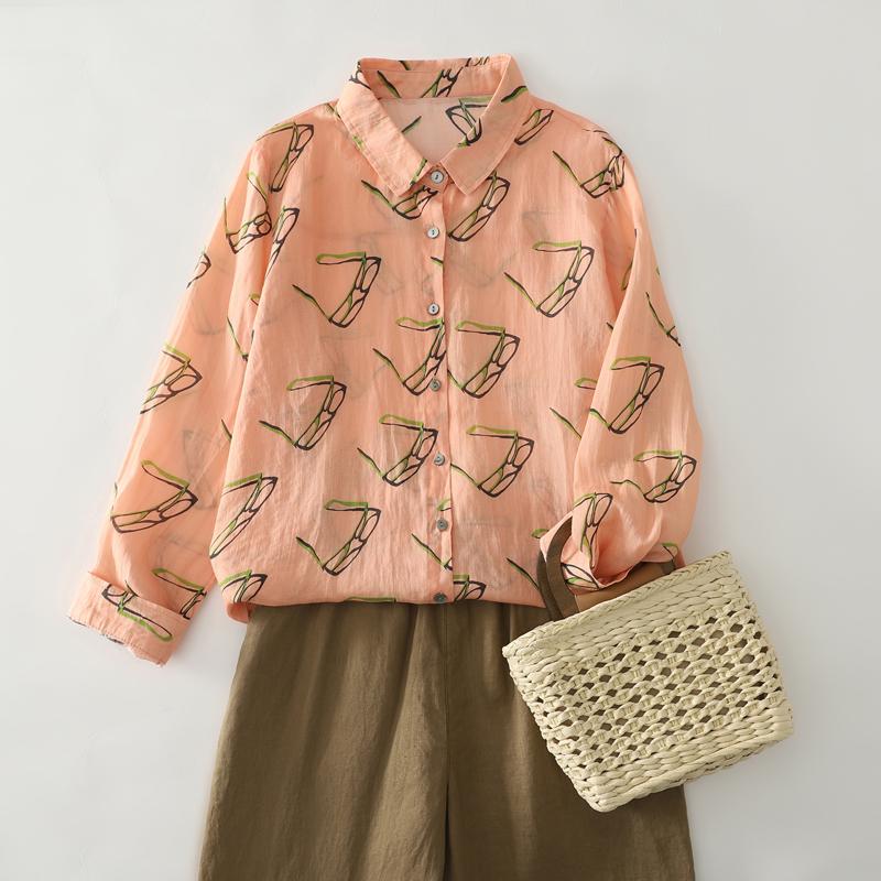 

DIMANAF 2025 Блузка Женская Длинный Рукав Лен Винтажные Блузки Рубашки Тонкие Топы Футболки Свободные Цветочные Футболки 2XL