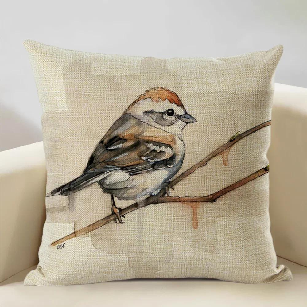 Watercolor Animal Bird Home Sofa Pillow Case Kingfisher Printed Decoration Throw Pillowcas 45x45cm Cushion Cover