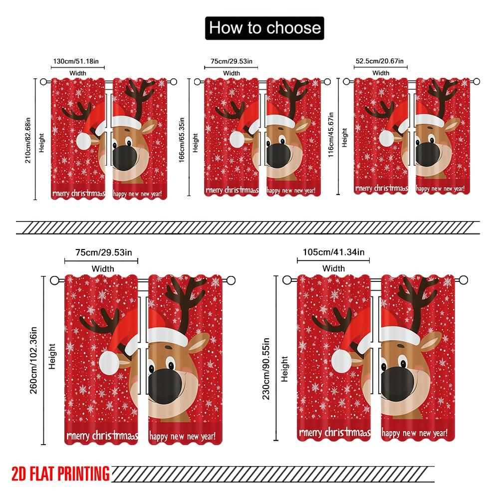 2 Stück, 2D-Flachdruckmuster Vorhänge Niedliches Rentier Weihnachten Schnee_b Vielseitiger Stoff (ohne Stange) Vielseitig Alles Ideal für