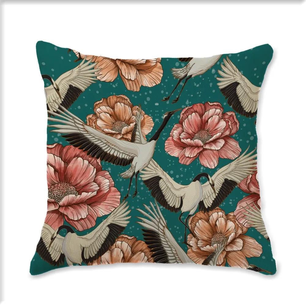 Vintage Plant Flower Style Single Side Digital Printing Bohemian Pillowcase Car Sofa Cushion Suite Bedroom Bedside Decoration