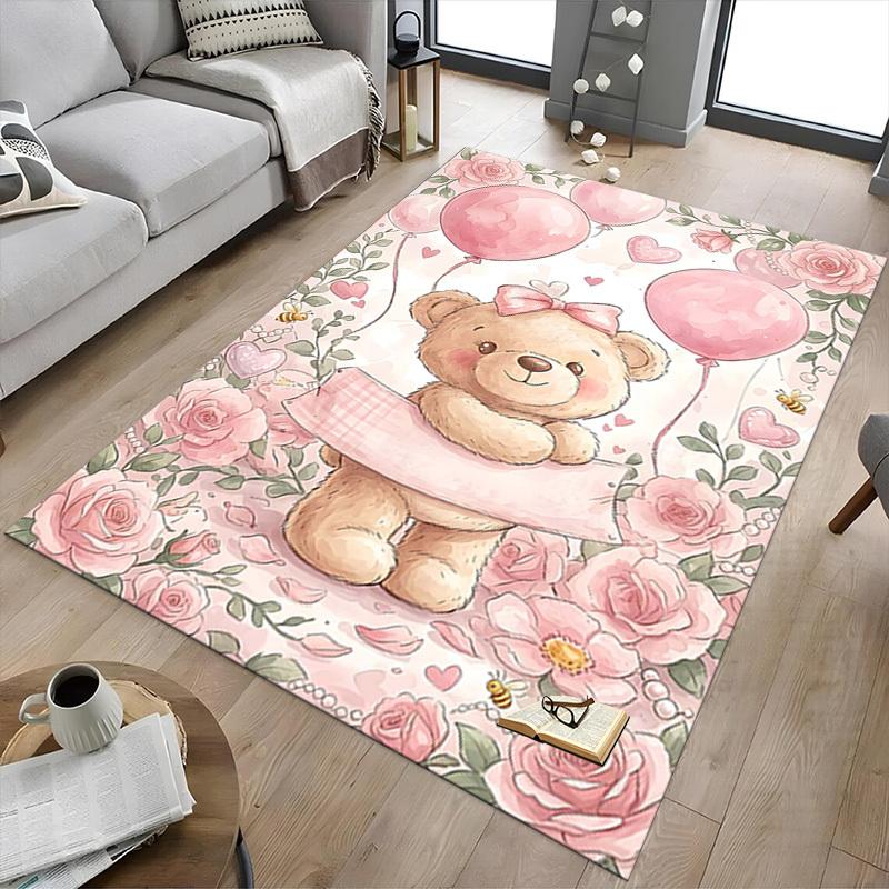 1PC Teddy Bear Pink Non-Slip Floor Carpet, Office, Family, Bedroom, Studio - Large Area Rug, Vibrant Colors-C0491