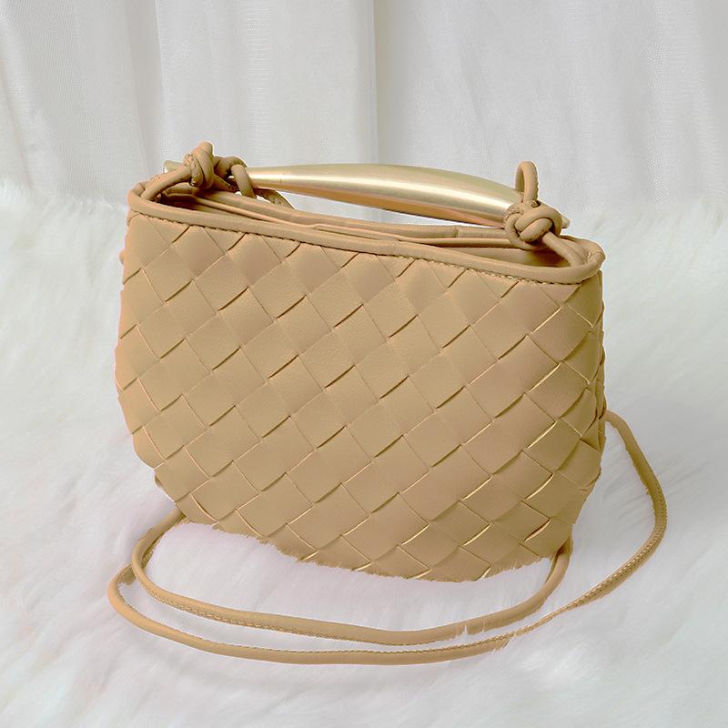Cowhide Woven Bag Soft Leather Metal Bing Handbag Fashionable Personality Oblique Span Genuine Leather Women's Bag
