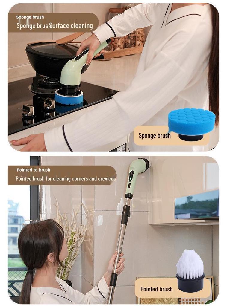 9-in-1 Multi-Functional Electric Cleaning Brush for Kitchen & Bathroom with Long Handle & Handheld Options