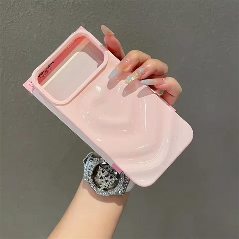 

Модный 3D чехол для телефона с сердечком любви конфетного цвета для iPhone 17 Air 16E 15 14 13 12 11 Pro Max, волнообразный, ультратонкий, противоударный, Ins-чехол iPhone 17 Pro Max розовый