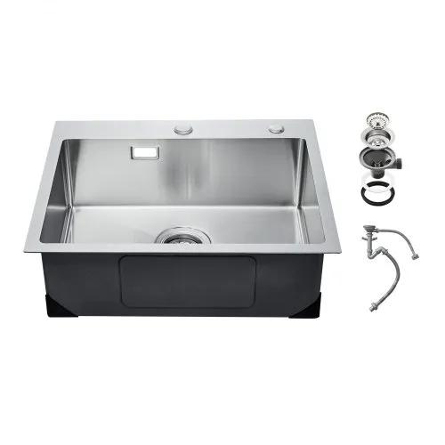 VEVOR 55cm Kitchen Sink Workstation, 304 Stainless Steel Top Mount Sinks, Drop-In Single Bowl Farmhouse Basin with Accessories