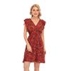 Women Summer V-Neck Chiffon Print Ruffled Sleeveless High Waist A Line Chic Dress S-XXL
