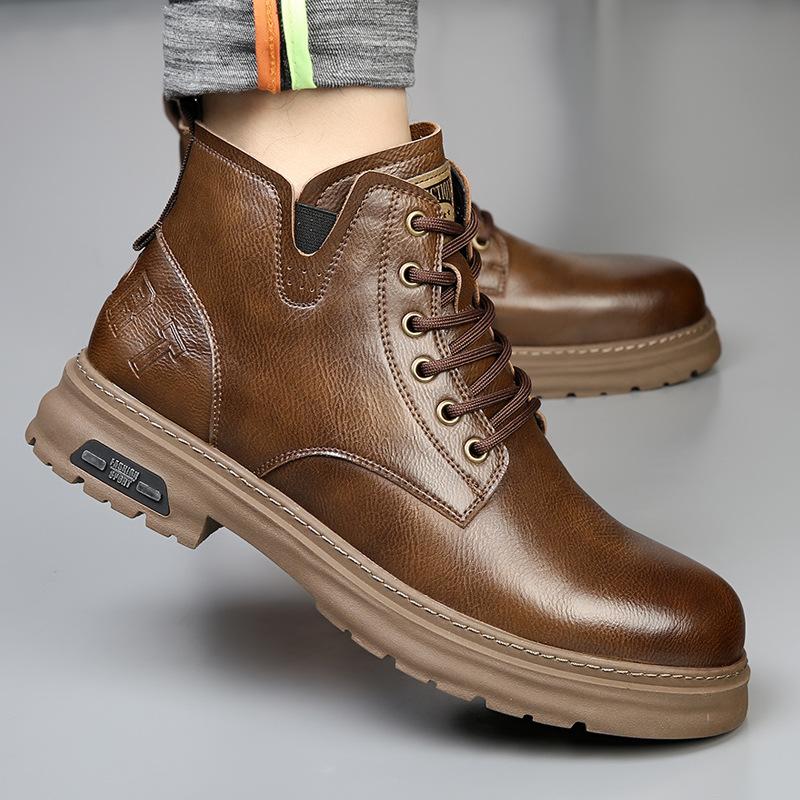 Pánské boty zima nové britský styl retro kožené boty pánské vysoké kožené teplé a sametové ležérní pracovní boty Martinovy boty