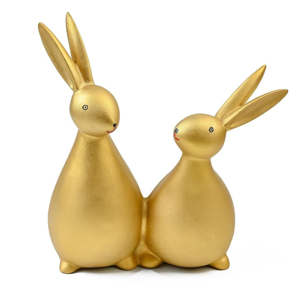 Golden Rabbit Pair Figurines – Decorative Bunny Statues for Home, Office, and Gifting | Stylish Feng Shui Decor for Living Room