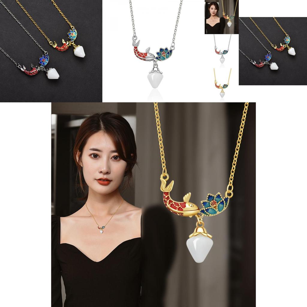 Exquisite Floral Design Koi Lotus Pendant Necklace For Women In Gold And Silver Colors