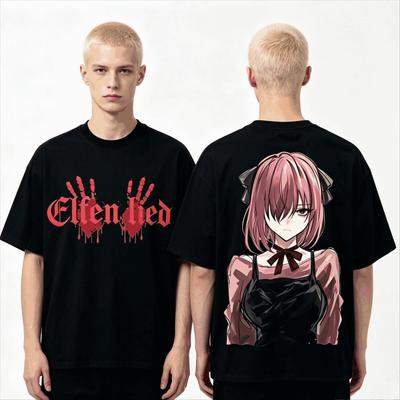 Summer Hot Sale Elfen Lied Anime Lover Tshirt Unisex Harajuku Cotton Gothic Round Tshirt Y2k Gothic Cotton Oversized Tshirts