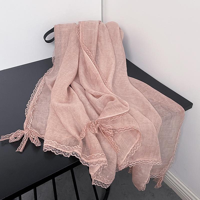 Eșarfă Subțire de Modă High-end Nouă de Primăvară și Vară Design Trendy Nișă Eșarfă cu Fundă din Dantelă