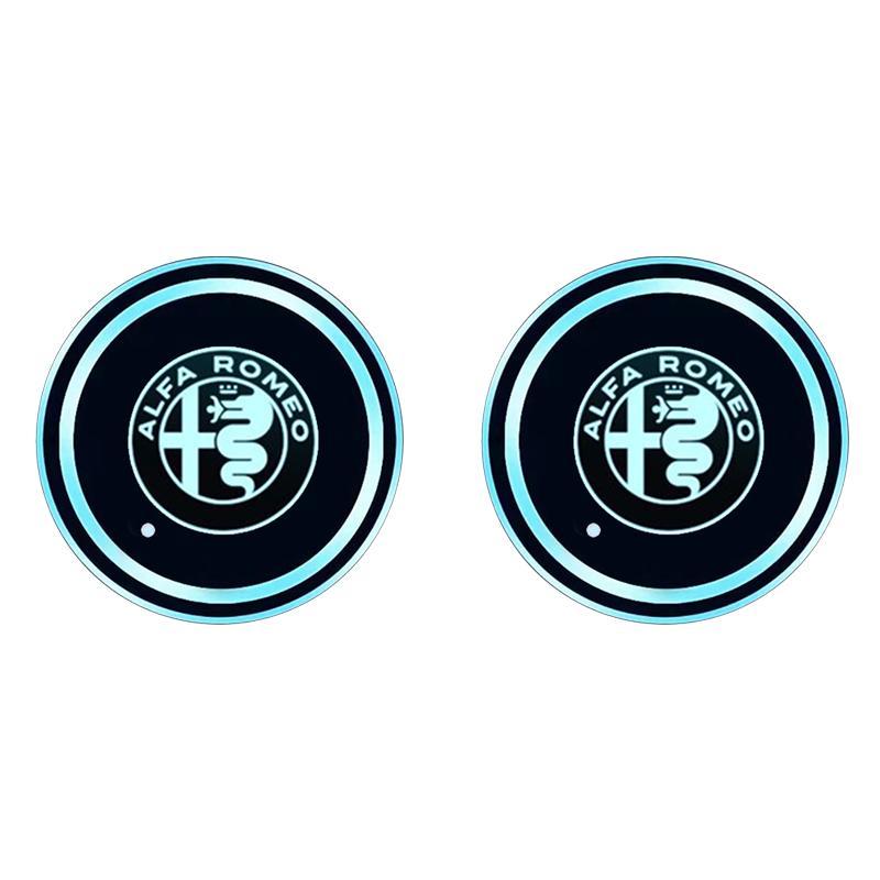 

2PCS Luminous Car Coaster Water Cup Holder Pad Anti-slip Mat Auto Accessories For Alfa Romeo Giulietta GT 159 147 156 Mito Brera