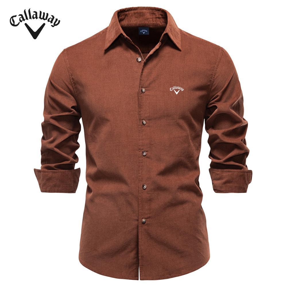 

Callaway 2025 Autumn and Winter Embroidery New Men s Corduroy Pure Cotton Shirt with Lapel Collar, Business Casual Long Sleeved Shirt XXL