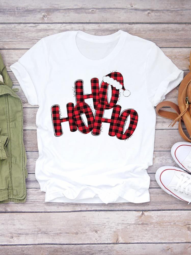 Printed Lady Clothing Fashion Christmas Women Plaid Truck Tree Trend 90s Short Sleeve TShirts New Year Graphic T Top Tee