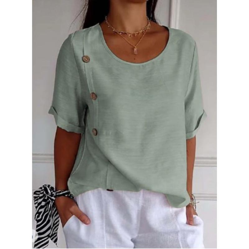 

Хлопково-льняной топ на пуговицах однотонный простой и минималистичный женские блузки и рубашки 5XL желто-зеленый