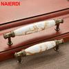 NAIERDI Antique Bronze Ceramic White Cabinet Handles Zinc Alloy Drawer knobs Wardrobe Door Handle European Furniture Hardware