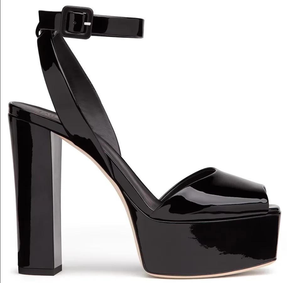 Fashion Peep Toe Platform Women Sandals Chunky Heel Patent Leather Large Size High Heels Summer Fashion Ankle Strap Shallow Sandals