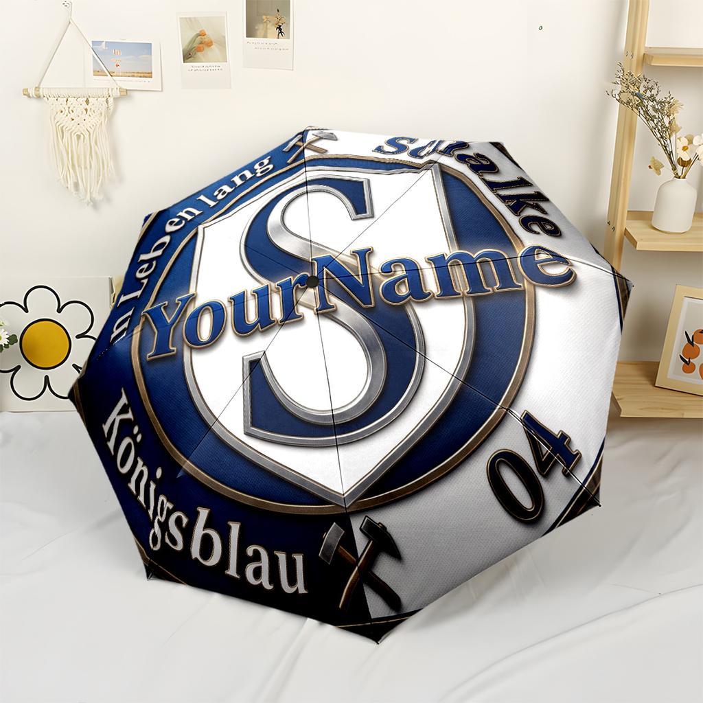 Fc Schalke Personnalisez Votre Nom Parapluie Parapluie Automatique d'Extérieur Parapluie Pliant à 8 Baleines Conception Pliable Essentiel de Voyage À la Mode