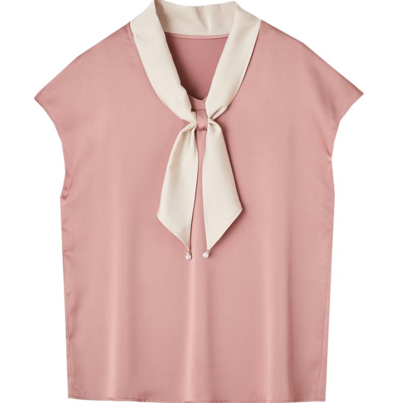 DME Women s Color-Block Tie-Neck Short Sleeve Blouse L