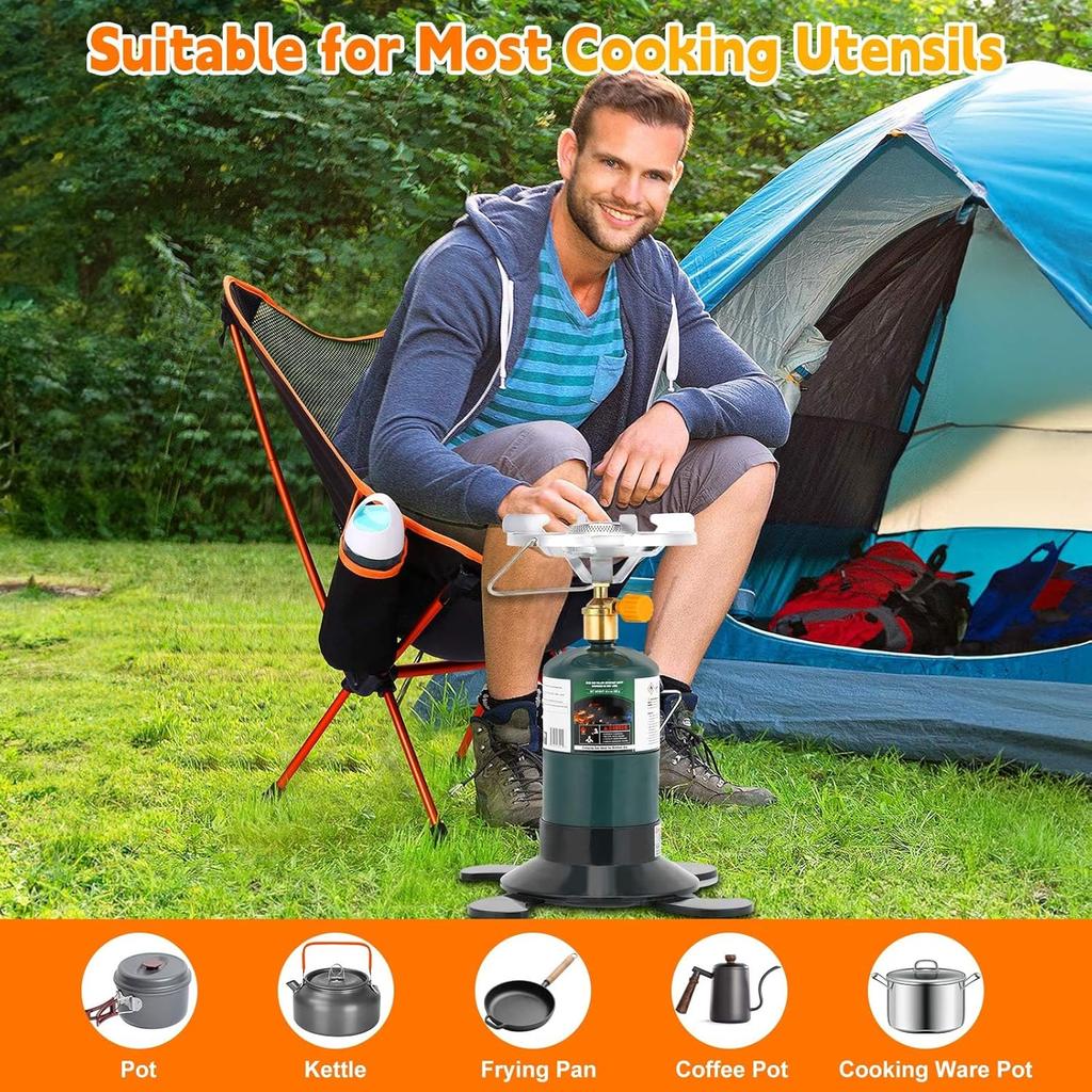 Portable Propane Camping Stove, Single Burner with Adjustable Flame & Foldable Base – Compact Backpacking Cooker for Hiking and