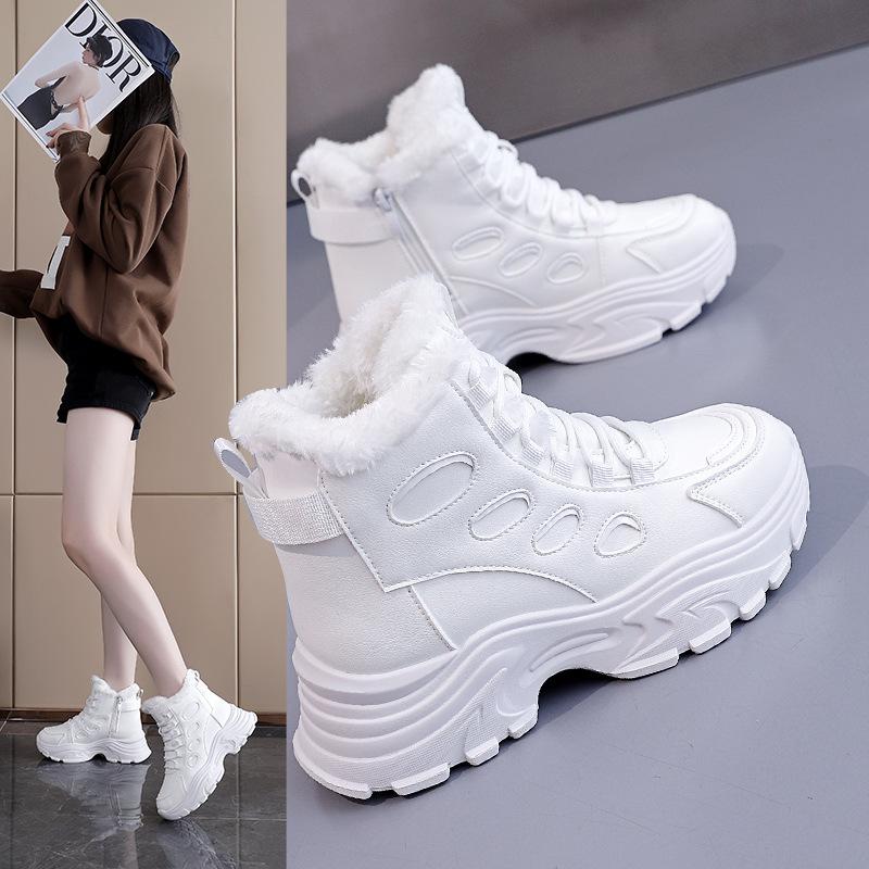 Women's large size soft sole fall and winter warm fur one snow boots padded lining non-slip hiking leisure sports cotton boots