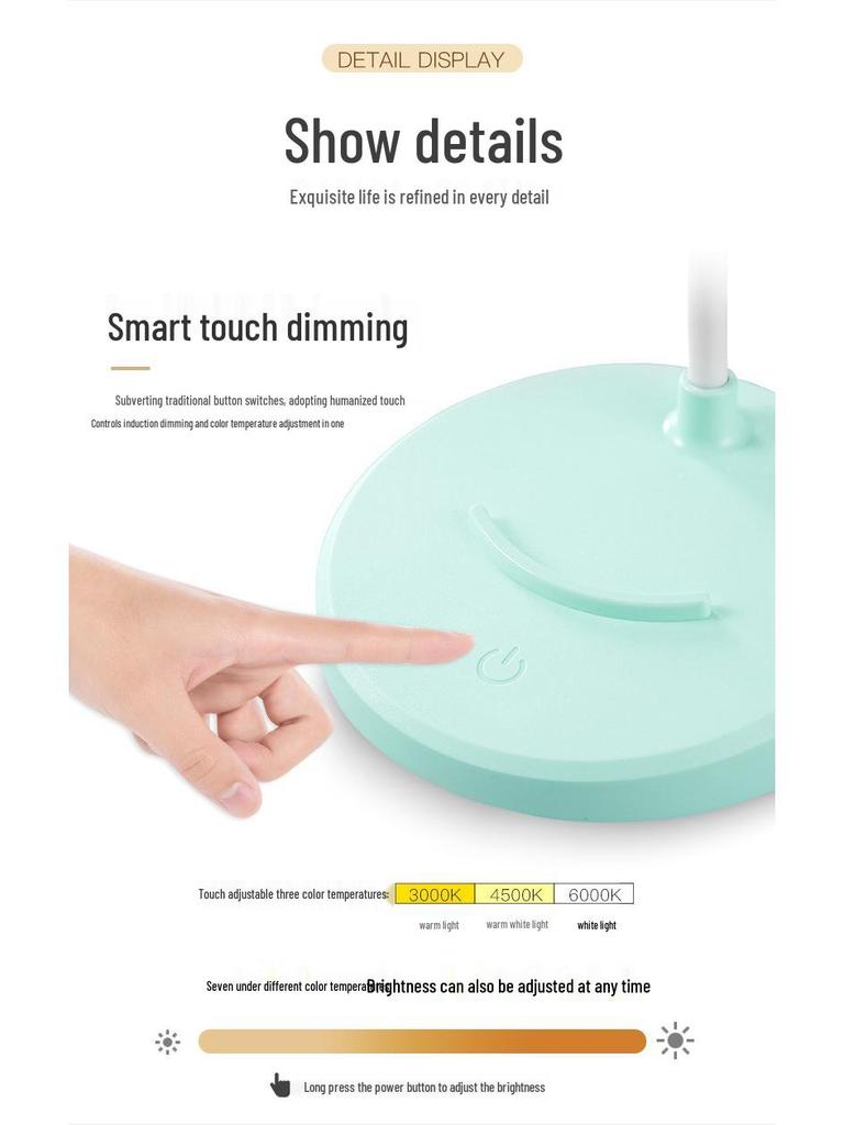 LED Desk Lamp with Eye Protection, Three-Level Dimming, USB Charging & Plug-in, Dual Use for Bedroom or Dorm.