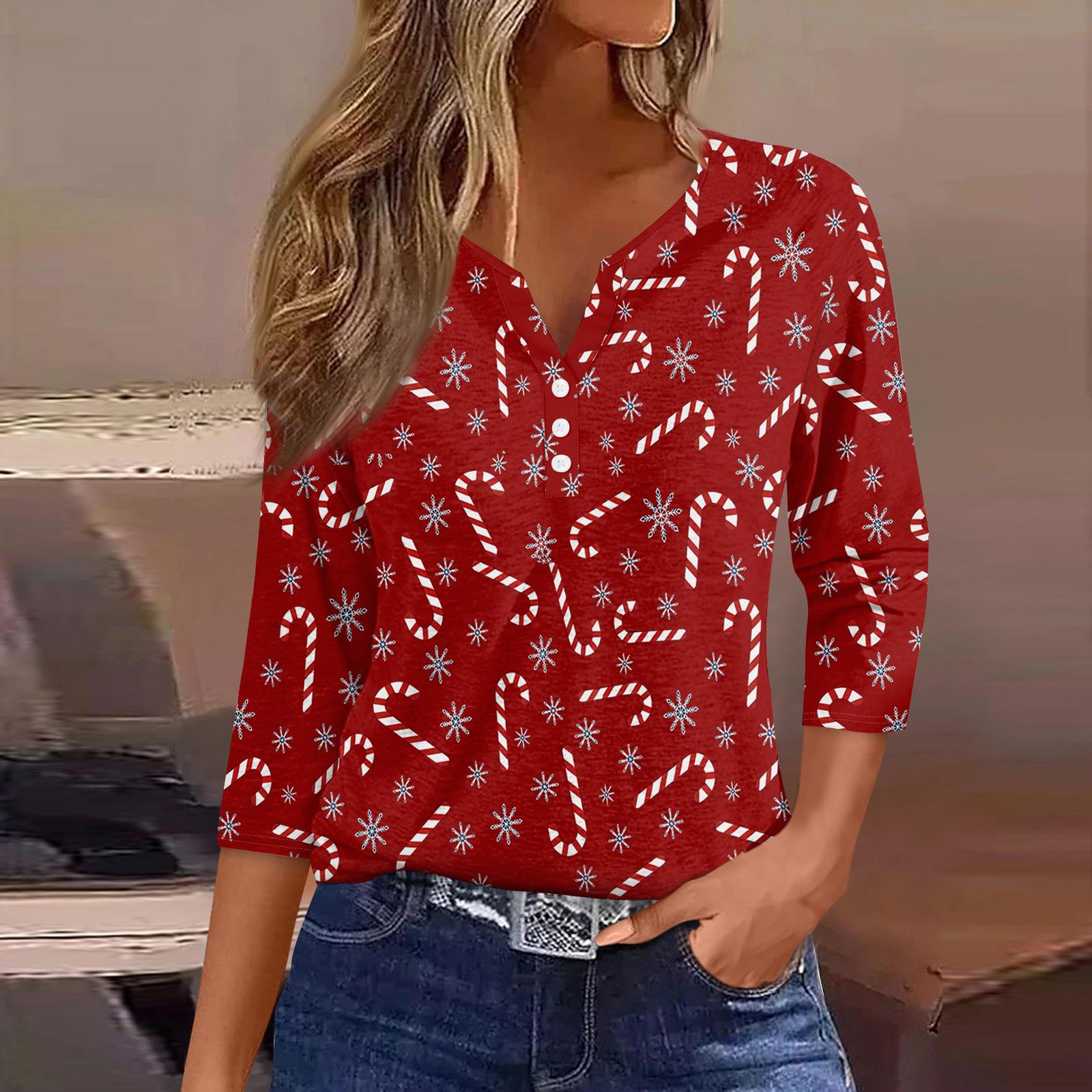 

Жен. Футболка Футболка С принтом Пуговицы Рукав 3/4Ежедневно Выходные Мода Классический Топ с v-образным вырезом Обычный S