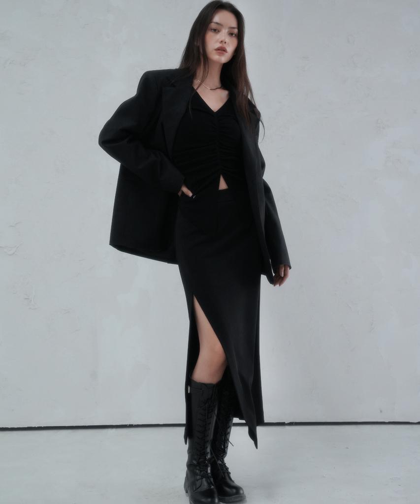 Viva Sers La Oblique Slit Long Skirt Black