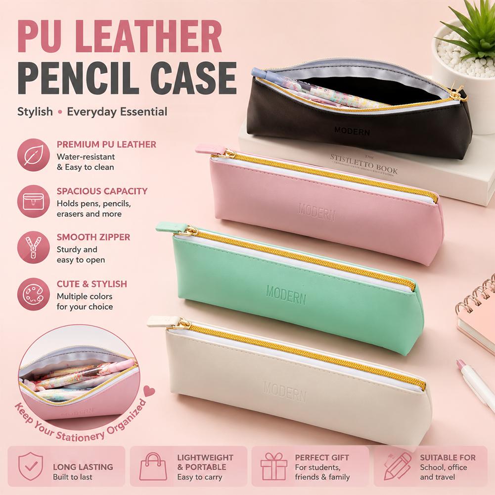 New Retro Simple PU Pencil Case Student Stationery Large Capacity Multi functional Storage Pen Bag Kids Back to School Supplies
