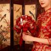 Red Festive Wedding Accessories: Bride Hand Bouquet & Xiuhe Dress Props