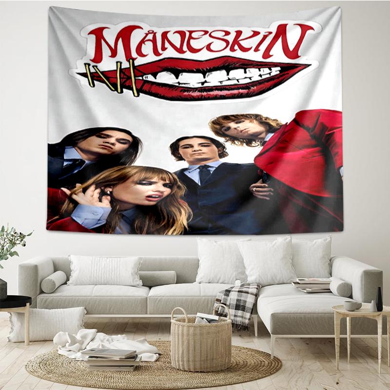 Arazzo con Stampa Maneskin, Sfondo, Facile da Installare, Ideale per Camera da Letto, Ufficio e Soggiorno, con Decorazione Estetica da Appendere alla Parete.