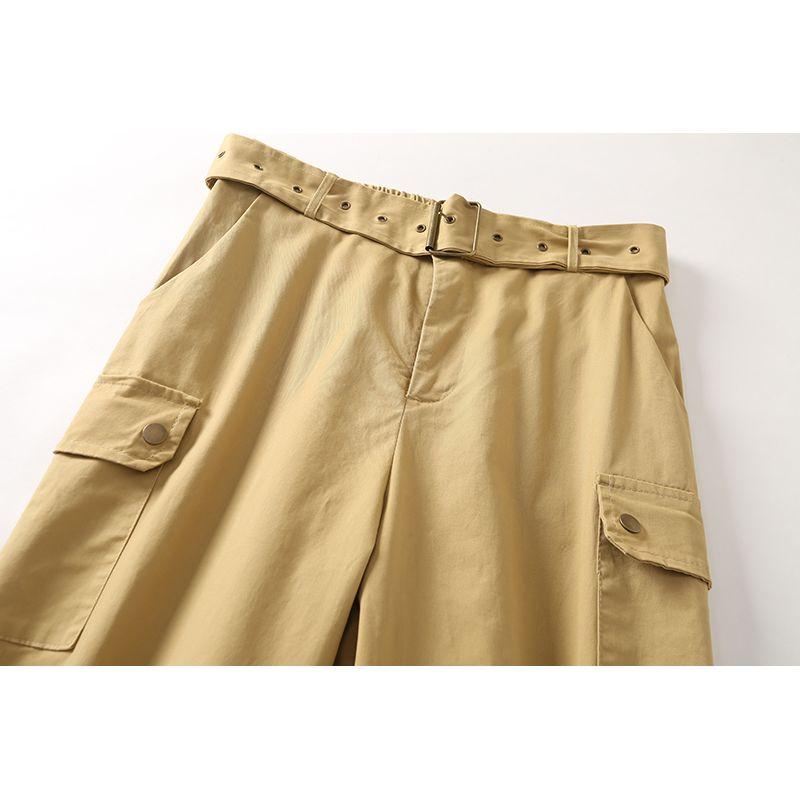 Casual Working Pants Spring New Arrival Export Couple Loose Half Elastic High Waist Zipper Button Pocket Trousers 27314