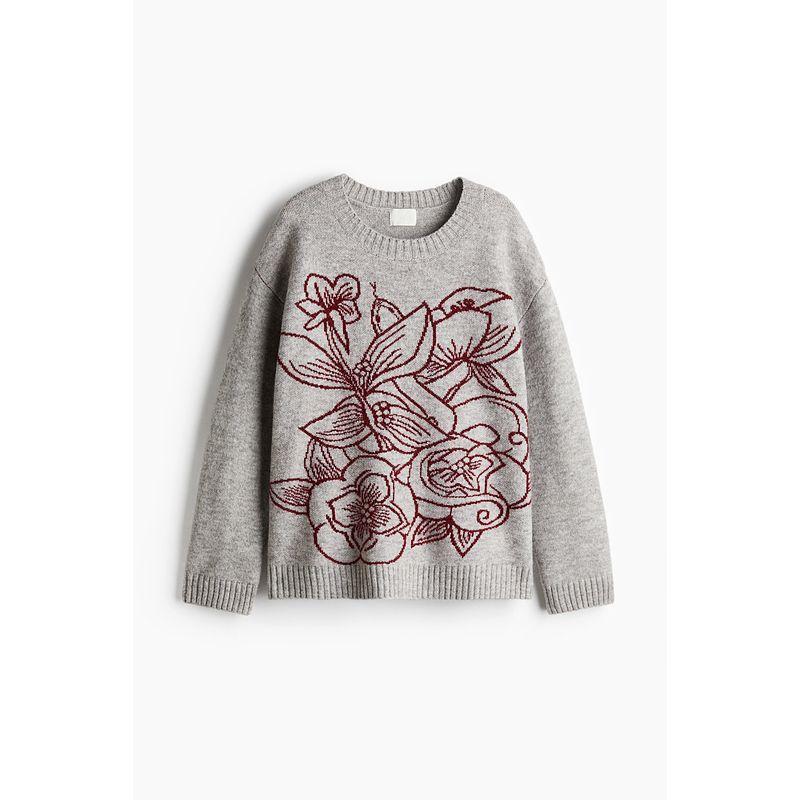 

HM Women clothes Red Woolen Sweater Long sleeve Loose round Neck Top 1269572