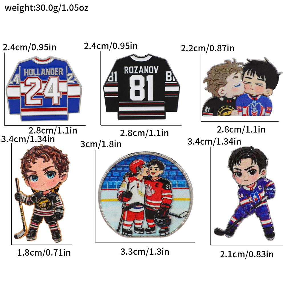 6pcs/Set Heated Rivalry Canadian TV Show Ename Pins Cartoon Q Version Rozanov Hollander Ice Hockey Athlete Brooch Enamel Pins