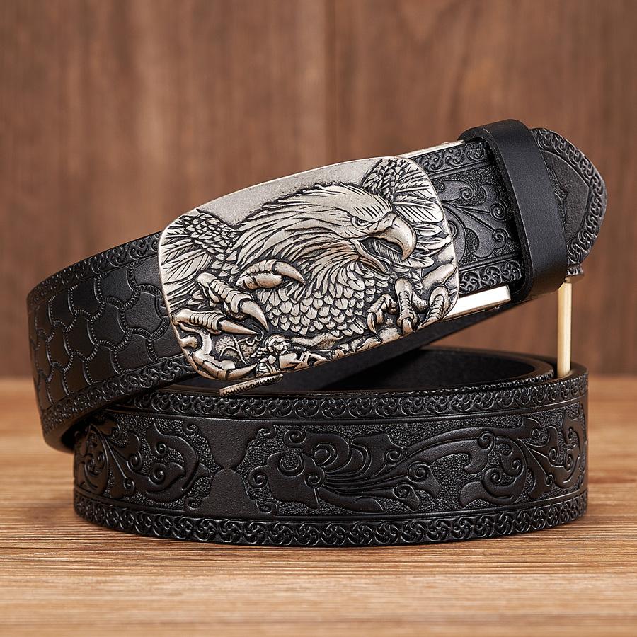 3.5CM Eagle Automatic Buckle Belt Emboss Cowskin Belt Quality Men Wasitbad Strap Genuine Leather Gift Business Belt for Jeans