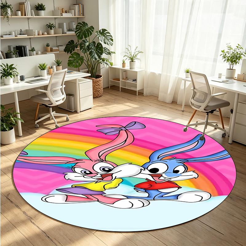 Rabbit Printed Round Crystal Velvet Rug Soft Non Slip Floor Carpet For Bedroom Holiday Gift