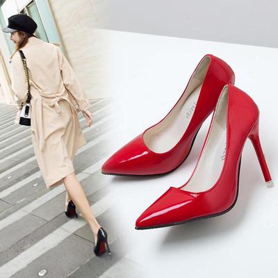 2025 Women's Red Patent Leather High Heels: Spring/Autumn Pointed Toe Low-Cut Stilettos.