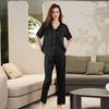 Spring, Summer and Autumn New Sexy Thin Cardigan Short-sleeved Pants Black Lace Pajamas for Women