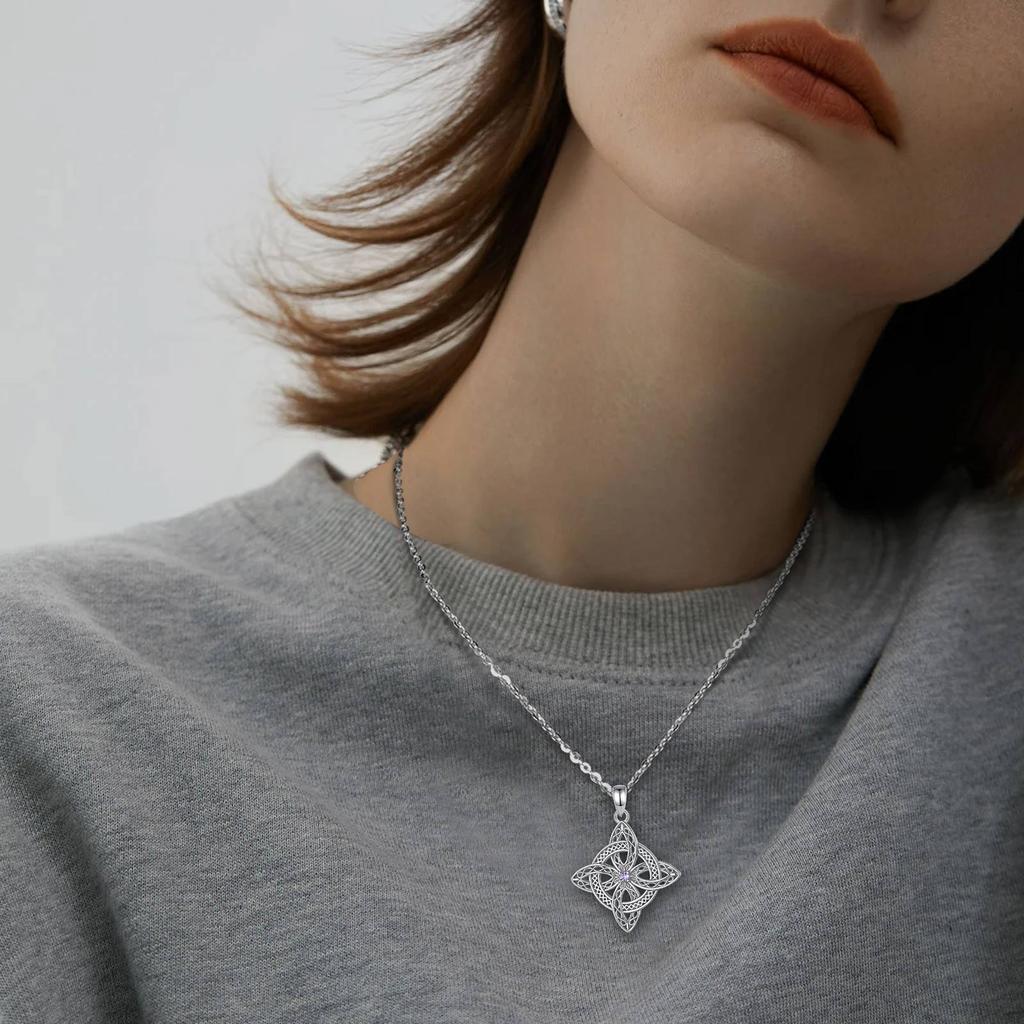 AEONSLOVE Magic Witch Knot Zirconia Pendant Copper Irish Celtic Knot Lucky Amulet Necklace Wicca Pagan Jewelry Gift for Women
