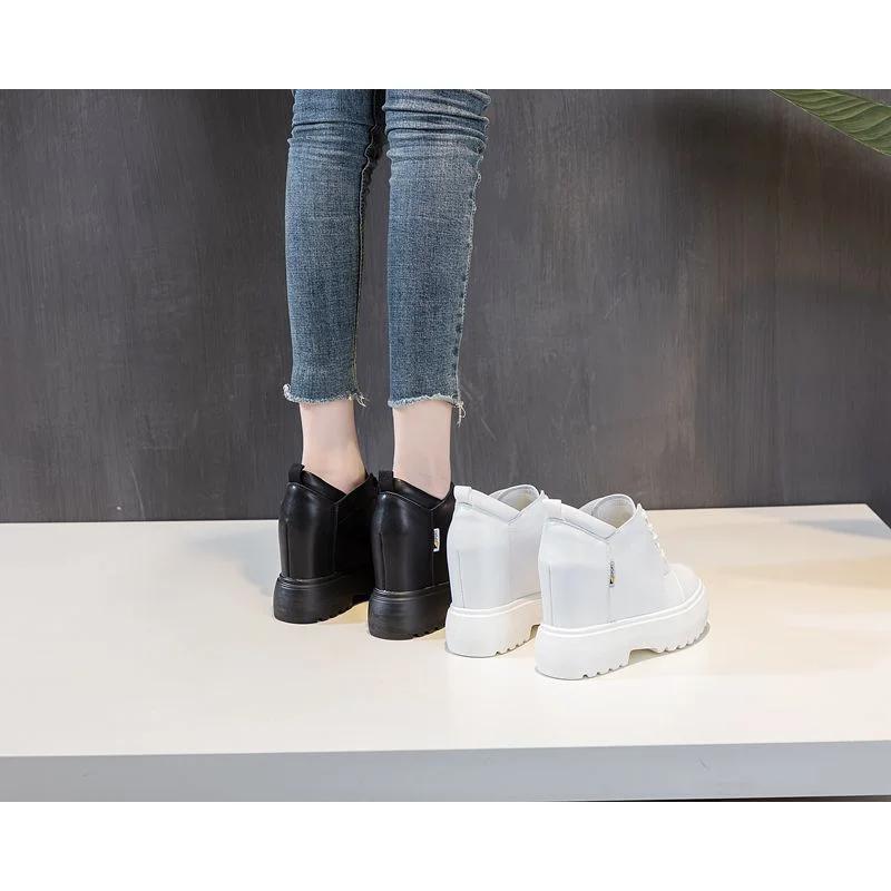 Fashion 11CM New Woman ROME Hidden Heels Round Toe Ankle Mid Calf Boots Autumn Spring Chunky Sneakers Lace-up Motorcycle Fashion Shoes