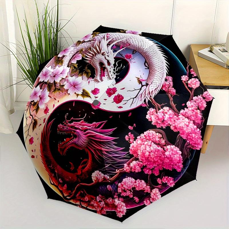 

Dragon Yin Yang Automatic Folding Umbrella 8 Ribs, Durable Iron Frame, Bright Color Pattern Compact Travel Umbrella, Suitable for Outdoor,