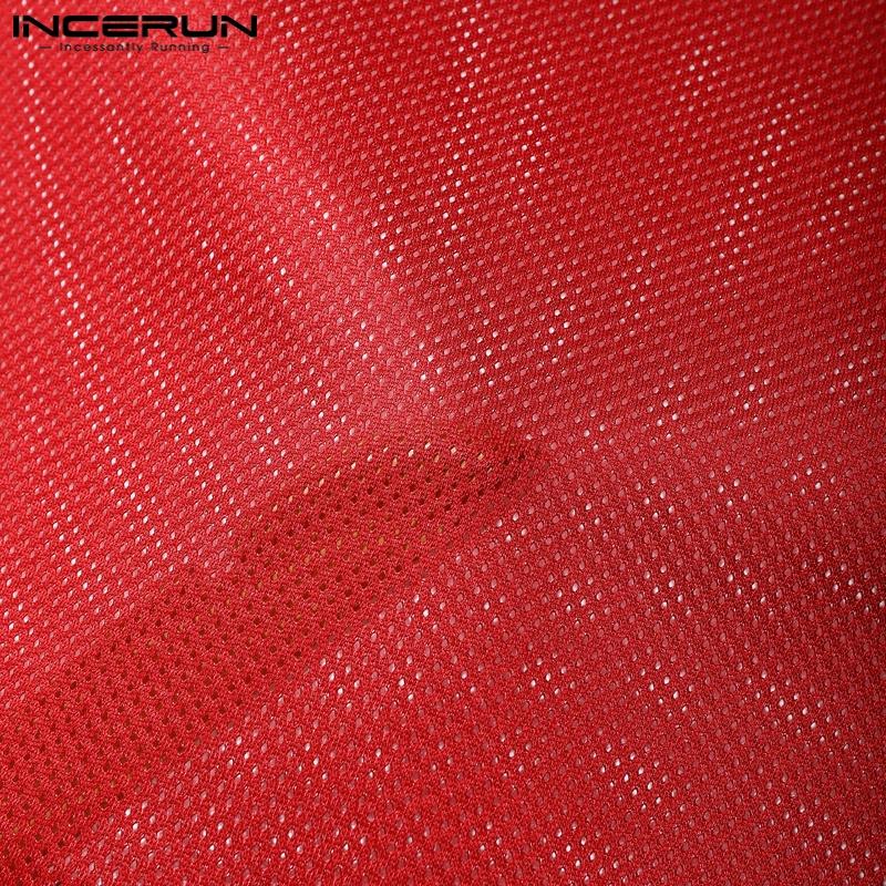 INCERUN Men Lace V Neck Sleeveless Letter Print Hollow Out Casual Tank Tops